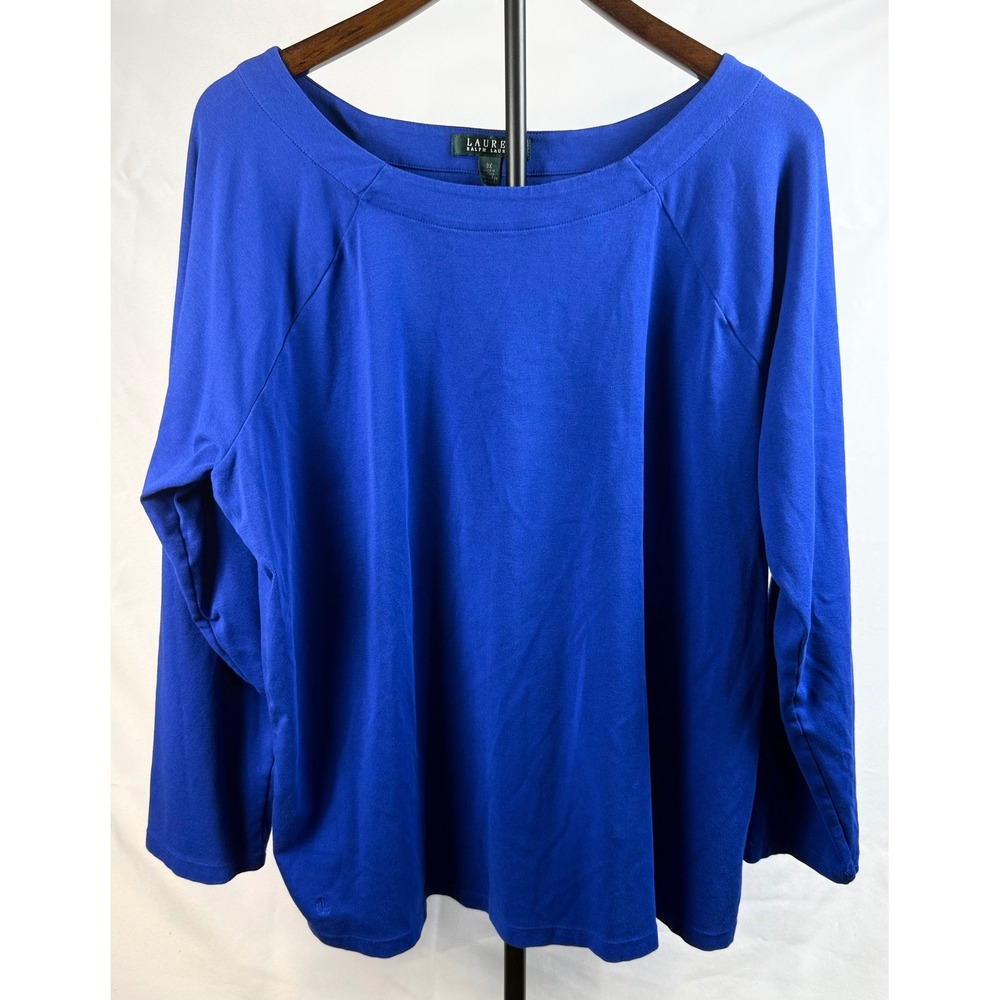 Lauren Ralph Lauren Size 3X Cobalt Royal Blue Boat Neck Raglan Top Quiet Luxury